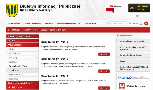 Czy zarządzenia wójta powinny być zamieszczane w BIP-ie?